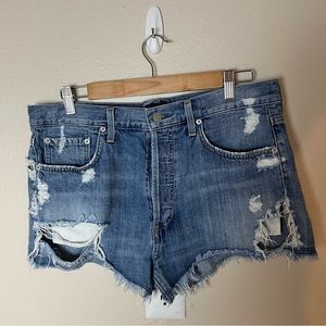 Agolde cut out distressed high rise jean shorts